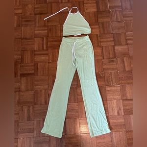 NA-KD 2 piece set with halter top & pants / size S / green